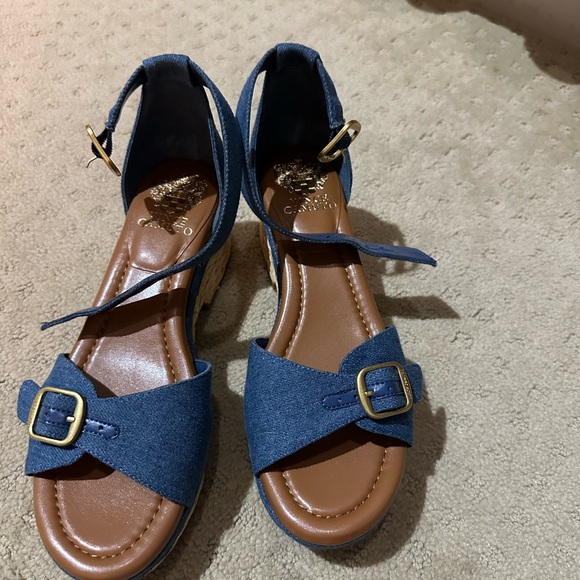Vince Camuto Denim Blue Wedge Sandals - Picture 1 of 6
